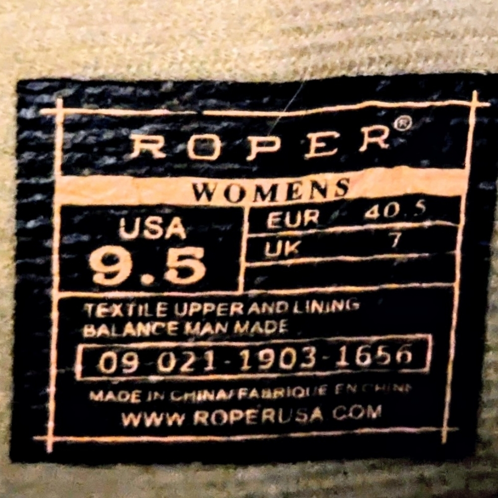 Roper Kennedy Western Cowboy Boots Tan Glitter Tooled Inlay Square Toe Size 9.5 - Picture 9 of 11
